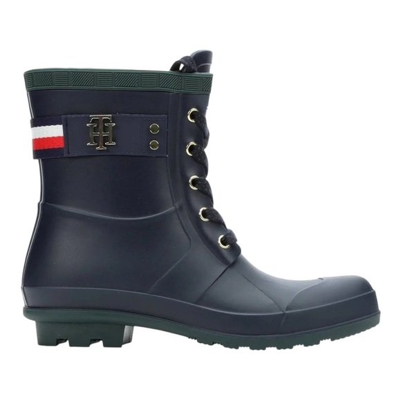 Tommy Hilfiger Shoes - Tommy Hilfiger Toniee Lace-Up Leather Sole TH Logo Rain Boots. Size 6.